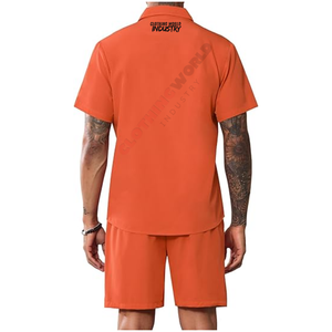 Luxury Summer orange color Shorts <b>Set</b> With custom logo breathable woven Technique Casual <b>Knitting</b> Style 2piece <b>set</b> - Product Image 4