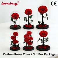 Lovebay Usine En Gros Real Touch Roses Préservées Longlife Forever Eternal Rose avec Tige Fleur Préservée dans un Dôme de Verre