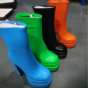 Botas <span class=keywords><strong>de</strong></span> Mujer <span class=keywords><strong>de</strong></span> Color Brillante, <span class=keywords><strong>Botines</strong></span> <span class=keywords><strong>de</strong></span> Tacón Grueso <span class=keywords><strong>de</strong></span> Moda, Plataforma, Talla 43 - Product Image 5