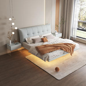 <span class=keywords><strong>Lit</strong></span> double flottant en cuir nappa moderne et minimaliste style wabi-sabi revêtement crème <span class=keywords><strong>cadre</strong></span> en bois haut <span class=keywords><strong>de</strong></span> gamme pour chambre principale - Product Image 2