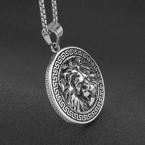 Hip Hop Round Disc Embossment Lion <b>Head</b> Waterproof Stainless Steel Retro Jewelry Pendant Necklaces for Men Pendants - Product Image 3