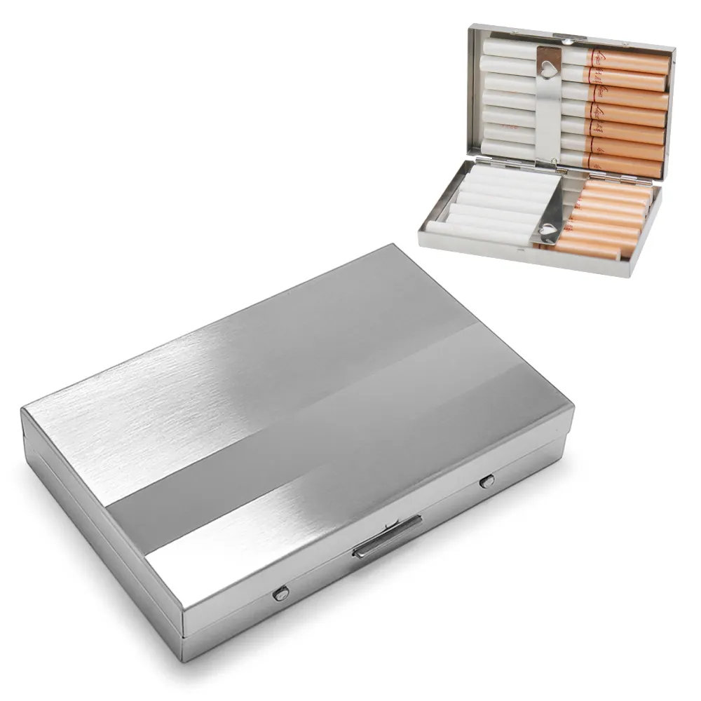 Lazer gravür için 16 kapasiteli paslanmaz çelik Metal sigara kutusu cep boyutu çift taraflı bahar sigara tutucu kutusu