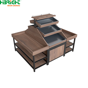 Étagère de présentation pour supermarché en bois grainé avec dessus en acrylique et étagère ouverte, présentoir pour magasin de détail - Product Image 3