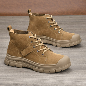 Bottes de neige pour hommes en cuir véritable, hauteur de la cheville, bout rond, semelle extérieure en caoutchouc, chaudes, antidérapantes, confortables pour l'hiver, semelle intermédiaire en EVA - Product Image 4