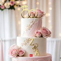 Décoration de gâteau en acrylique alphabet A-Z et anneau de diamant, idéale pour la Saint-Valentin, les mariages et les fiançailles – Vente chaude