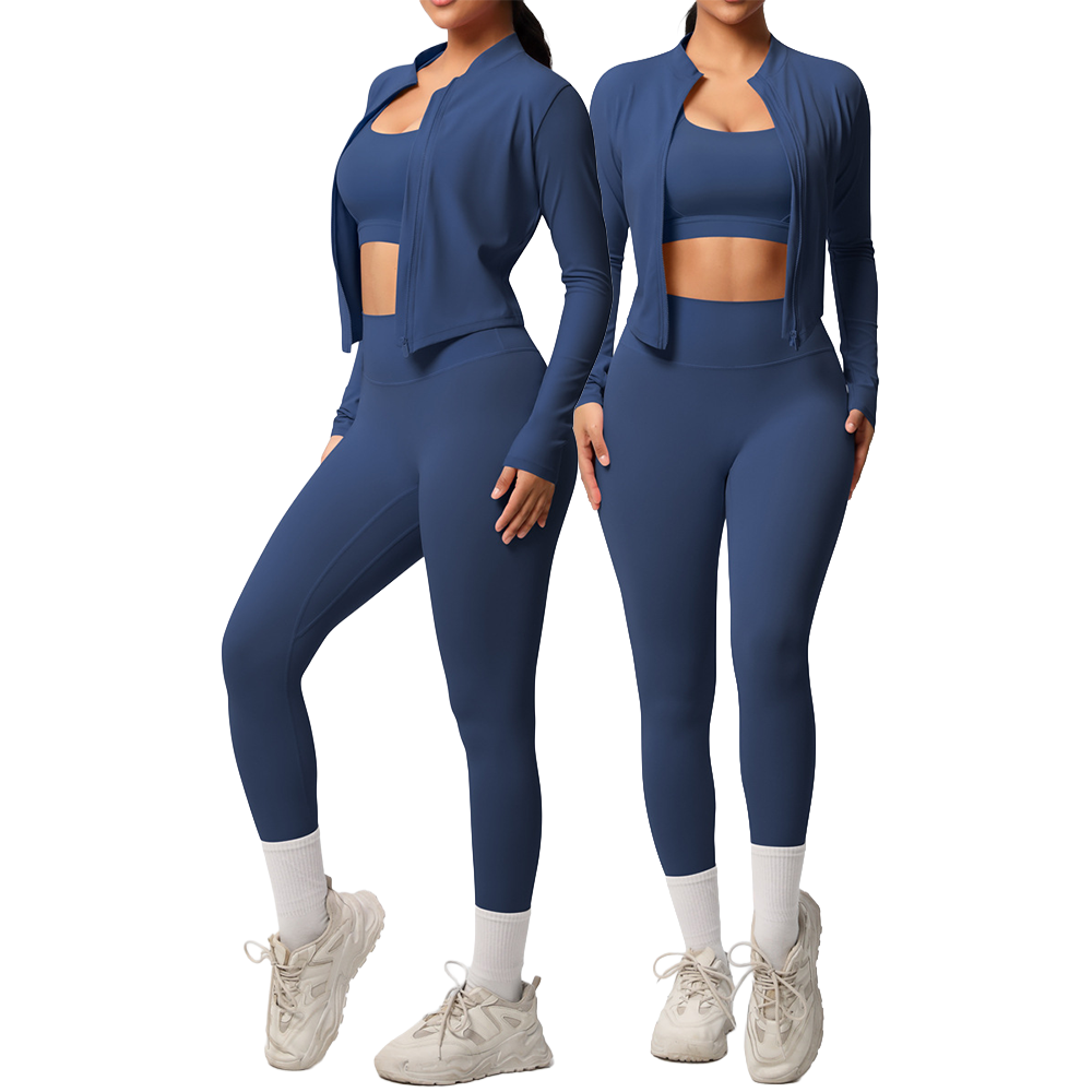 Premium Women's Cloud-Sense 3-Piece Yoga Set Long Sleeve Tight-Fitting High-Elasticity Sculpting Fabric Professional Grade Gym