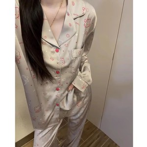 <span class=keywords><strong>Pigiama</strong></span> da <span class=keywords><strong>Donna</strong></span> OEM con Stampa di Gatti Cartoon, Traspirante, Lungo, in Poliestere, con Colletto Rovesciato, Abbigliamento da Casa - Product Image 2