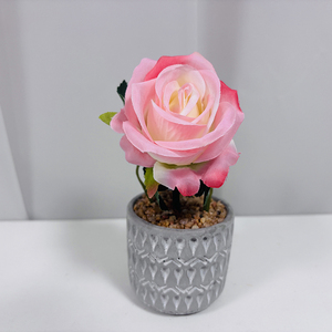 Plante artificielle de haute qualité, rose à <span class=keywords><strong>tige</strong></span> unique <span class=keywords><strong>en</strong></span> <span class=keywords><strong>pot</strong></span>, faux bonsaï pour la décoration de la maison, du bureau, des événements de mariage - Product Image 4