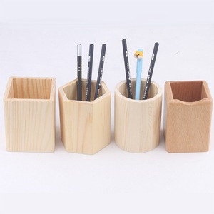<b>Solid</b> <b>Wood</b> Pen Holder Square Hexagonal Round <b>Desk</b> Organizer Office Storage Pine Beech <b>Wood</b> Craft Gift - Product Image 1
