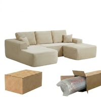 Canapé modulaire en velours côtelé en forme de U, garni d'éponge, 4 pièces, crème, noir, gris, pour grand salon