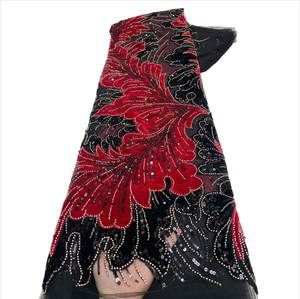 NI.AI <strong>Velvet</strong> Feel Sequin Beaded Net <strong>Lace</strong> Fabric Asoebi Embroidery Fabric <strong>Lace</strong> for Party Dress - Product Image 1