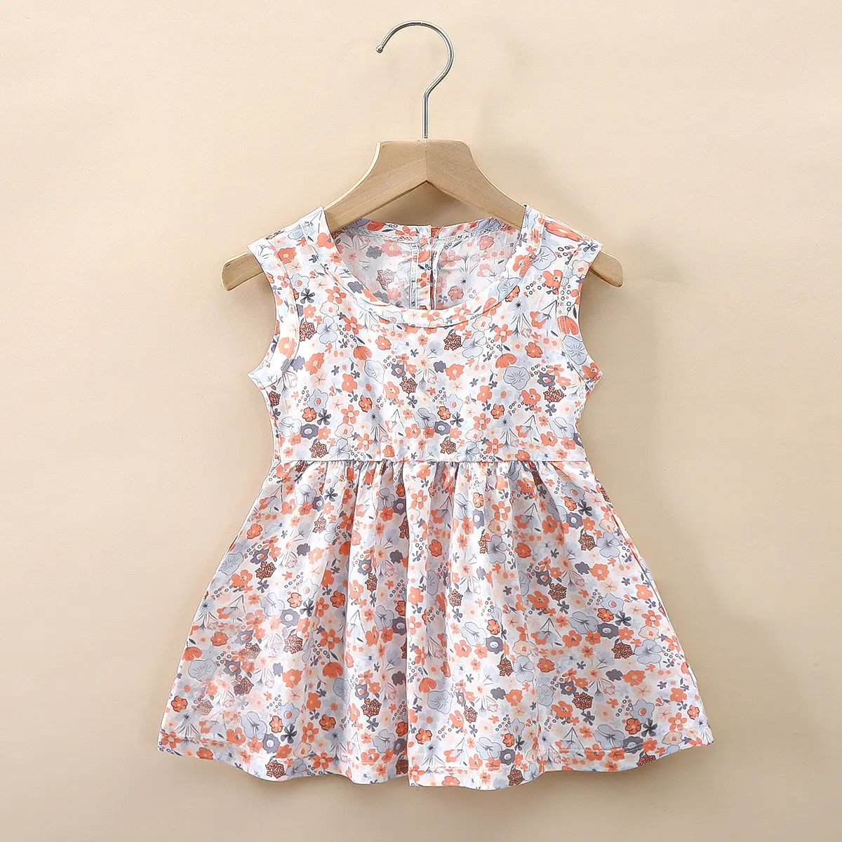 Wholesale Summer O-Neck Sleeveless Baby Girls Dress Soft Cute Floral Print Polyester Toddler Baby Dresses 0-3months for Daily