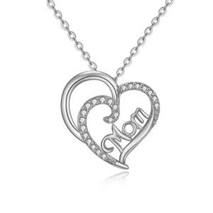 Wholesale Mom Heart Shaped Cubic Zirconia Studded Pendant Necklace - Mother's Day Love Gift Women's Jewelry - Product Image 1