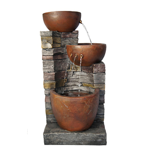 KW 3-laags rustieke harsfontein met watervalfunctie, stenen pilaardesign, op zonne-energie, verlicht, handgemaakt, eenvoudige installatie, voor buiten en tuin - Product Image 2