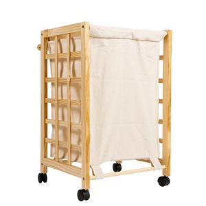 <b>Laundry</b> Basket With Rolling <b>Trolley</b> Detachable Canvas Bag Rectangle Standing Type For Bathroom Clothing Organizer - Product Image 1