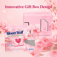 Capsules de lessive parfumées BloomWell Luxury 3-en-1, nettoyage en profondeur 8X, adoucissant pour tissus, parfum longue durée, 45 paquets