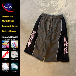 Shorts de survêtement QZFSO personnalisés en molleton épais style streetwear, coupe ample, blocs de couleur, patchwork, passepoil contrastant, Y2K, surdimensionnés - Product Image 1