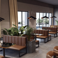 Nouveauté : Ensemble de sièges et table de restaurant modernes avec plateau en marbre et chaises en cuir pour café bistro