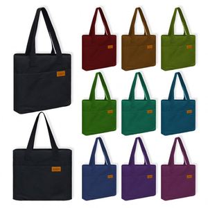 Bolso de Mano Minimalista de Lona de Color Sólido, Mediano/Extra Grande, con Correa para el Hombro, Bolsillo Frontal con Logotipo, para Oficina, Viajes Diarios, Compras, Aire Libre - Product Image 1