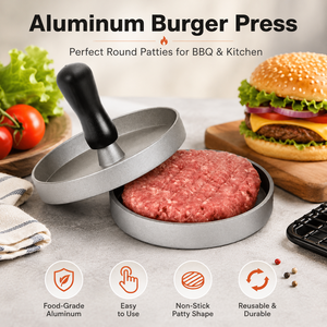 Presse à hamburgers en aluminium durable, facile à nettoyer, moule à galettes pour la préparation de hamburgers uniformes à la <span class=keywords><strong>maison</strong></span> ou en extérieur - Product Image 1