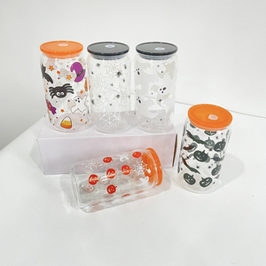 Tasse en <span class=keywords><strong>verre</strong></span> borosilicaté <span class=keywords><strong>de</strong></span> 16oz pour Halloween, décoration <span class=keywords><strong>de</strong></span> toile d'araignée <span class=keywords><strong>avec</strong></span> couvercle sans BPA, <span class=keywords><strong>paille</strong></span> pour cadeau d'Halloween - Product Image 2