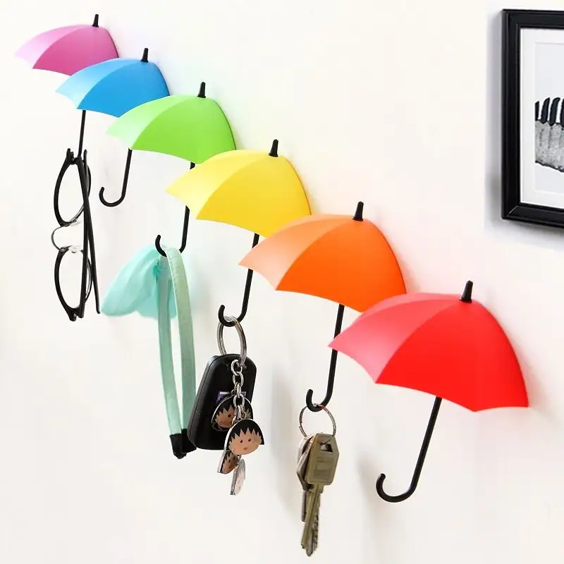 6-PCS Plastic Strong Adhesive Hook Transparent Suction Cup Wall Hanging Punch-Free Bathroom Kitchen Umbrella Shape Hook