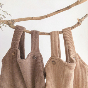 Mono de una pieza para bebé recién <span class=keywords><strong>nacido</strong></span> con tirantes, botones y rayas, de canalé marrón, para primavera, ropa de bebé, conjunto de regalo, pelele - Product Image 3