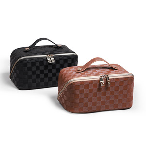 Sugar Cube <b>Makeup</b> Bag Black Large Capacity Zipper Closure Weaving Pattern Cosmetic <b>Case</b> Everyday Use - Product Image 4