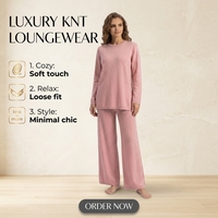 Ensemble 2 pièces en cachemire de qualité supérieure pour femmes : pull décontracté à col rond et pantalon large pour se détendre