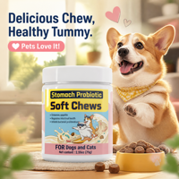 Probiotiques Avancés pour Chiens sous Forme de Friandises Tendres - Synergie Bacillus Subtilis & TCM - Favorise la Digestion et la Santé Intestinale - Pressé à Froid 45 ° C OEM