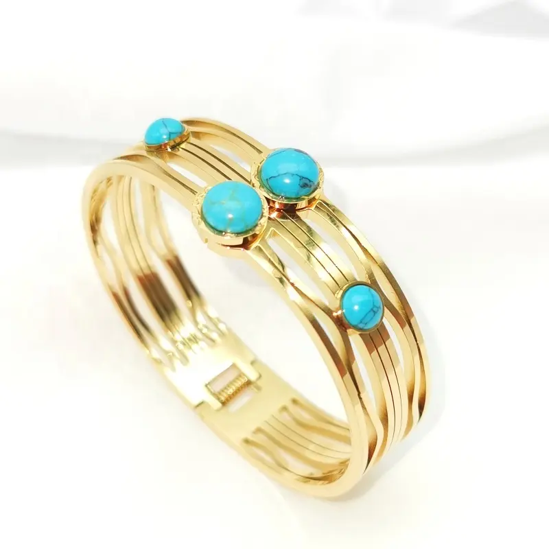 Europa En De Verenigde Staten Mode Bangles Turquoise Holle Ontwerp 18K Gouden Dames Armbanden Sieraden