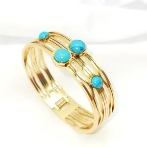 Europe And The United States Fashion Bangles Turquoise Hollow Design 18K Gold Ladies Bracelets Jewelry