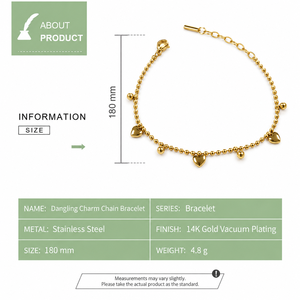 Bracelet à breloques pendantes en acier inoxydable plaqué or 14 carats sous vide – Options couleur or et acier - Product Image 3