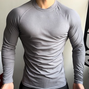 Maglia Sportiva a Maniche <span class=keywords><strong>Lunghe</strong></span> da Uomo Muscoloso, Top da Allenamento in Palestra Tinta Unita ad Alta Elasticità di Tendenza, Maglietta da Allenamento ad Asciugatura Rapida - Product Image 4