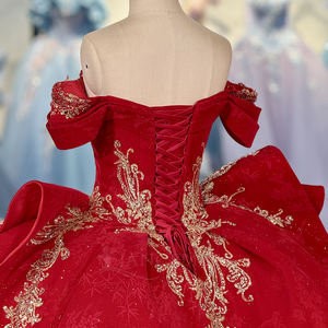 Robe de bal de Quinceañera Jancember 6980 en <span class=keywords><strong>brocart</strong></span> royal rouge or, à épaules dénudées - Product Image 6