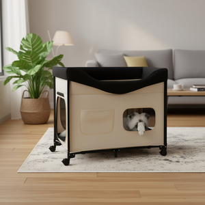 Lit pliable surélevé pour chien avec roulettes et poches latérales, lit d'intérieur pour petits chiens, tissu Oxford, amovible et lavable - Product Image 2