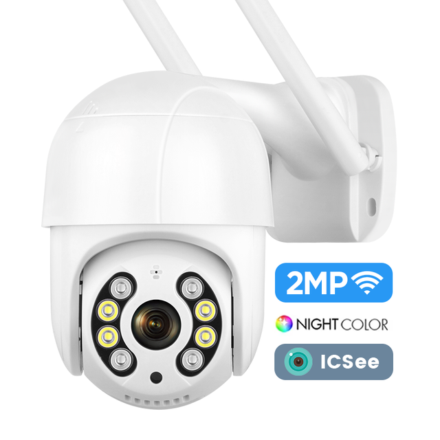 Two-Way Audio Wireless PTZ Dome Camera Indoor IP66 Waterproof Icsee 2MP WiFi Built-in Mic Wide Angle AI Humanoid Detection CMOS