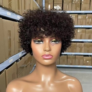 Commercio all'ingrosso fatto a buon mercato capelli umani brasiliani parrucche corti Bob naturale Afro crespo ricciolo 8 pollici parrucca per donne nere - Product Image 1