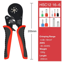 Pince à sertir compacte en acier de qualité industrielle, poignée souple pour connecteurs de câbles isolés, plage de sertissage 0,25-10 mm² VE