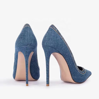 Escarpins élégants pour femmes de haute qualité, à bout pointu, en PU, bleu denim, à enfiler, style slingback