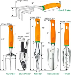 热卖园林工具套装12件铝制手工工具套装重型园艺工作套，带人体工程学手柄