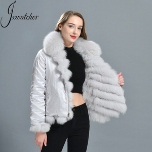 2024 invierno chaqueta de piel de zorro Real cárdigan <span class=keywords><strong>Puff</strong></span> manga larga suave forro 100% de seda ropa Reversible abrigo de piel Natural para mujeres - Product Image 5