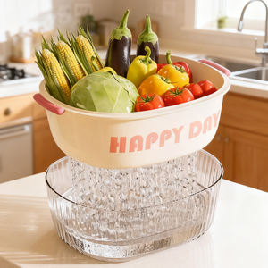 घरेलू रसोई के उपयोग के लिए थोक नई शैली डबल-लेयर प्लास्टिक कोलैंडर स्ट्रैनर, पानी फ़िल्टरिंग फल और सब्जी के साथ - Product Image 3