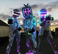 Costume de robot miroir LED avec casque lumineux pour spectacle sur scène, discothèque, bar, festival, défilé, cosplay