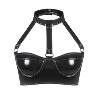 Lingerie chaude femmes PU cuir soutien-gorge bouton exotique licou PVC Bralette hauts nouveauté Costumes vêtements de nuit Pornos scène soutien-gorge