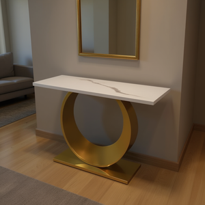 Homeera <b>Console</b> <b>Table</b> 120x40x78cm <b>Marble</b> Top Metal Pedestal Base Modern Entryway Living Room Furniture - Product Image 2