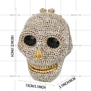 Sac à main de soirée pour femme, Halloween, crâne 3D, classique, mode, strass, avec cristal scintillant, métal, pour les cocktails - Product Image 3