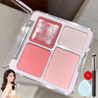 Palette de fards à joues crème 4 couleurs en gros sous marque privée, fini mat et scintillant, illuminateur en forme de cœur, maquillage visage en vrac avec éponge