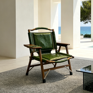 Silla de <span class=keywords><strong>Playa</strong></span> Portátil de Cuero Auténtico Vintage, Estructura de Madera Maciza, Plegable, Muebles de Descanso para Exteriores, Silla de Pesca - Product Image 3