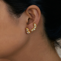 Anting-anting stud MYNECK Unique 18K PVD Gold Plated Stainless Steel OL Blingbling Linglong Zircon, anting-anting fashion VSCO Girl